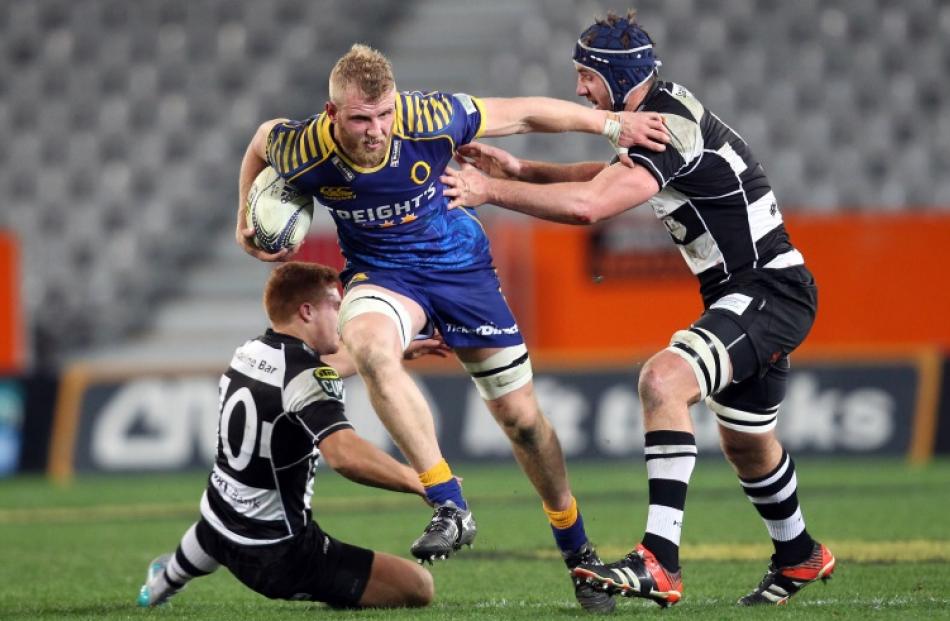 Josh Dickson of Otago on the charge during the ITM Cup match between Otago and Hawkes Bay at...