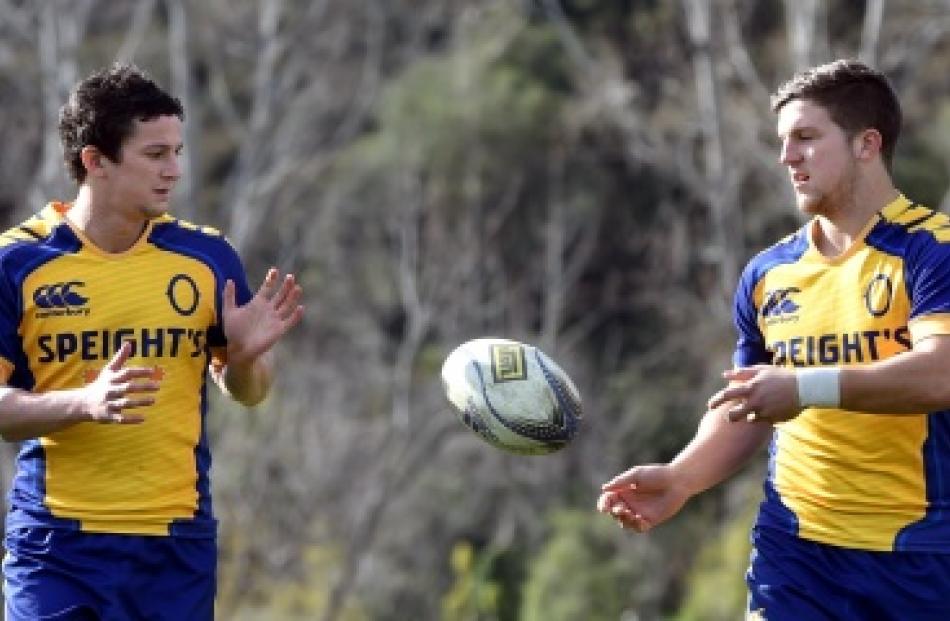 Josh (left) and Tei Walden at Otago train at Logan Park this week. Photo by Peter McIntosh.