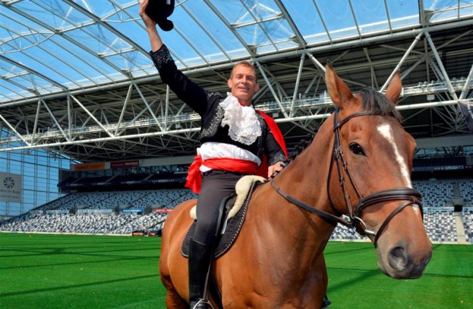 Jud Arthur and Cezanne rehearse yesterday for Ride the Rhythm at Forsyth Barr Stadium. Photo by...