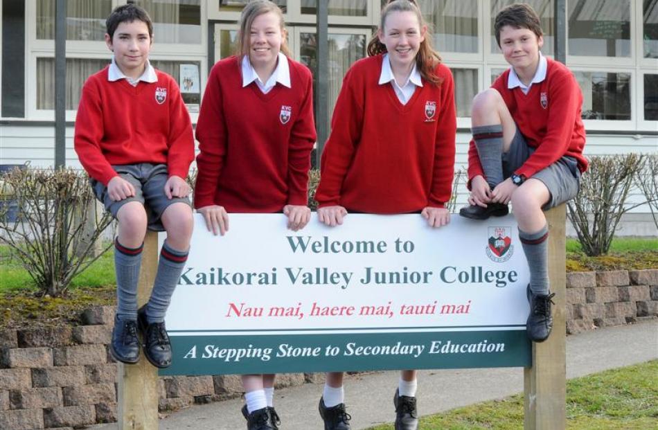 Kaikorai Valley Junior College pupils (from left) Harley Foster (11), Phoebe Fraser-Grant (12),...