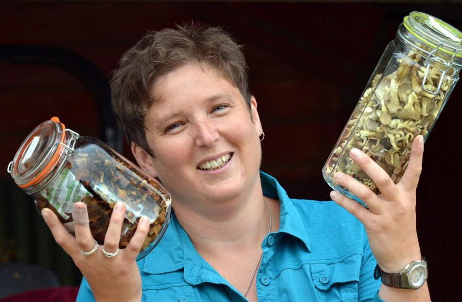 Kate Wendelgelst, from Stonehurst Gourmet Mushrooms, pictured with some of her dried mushrooms....