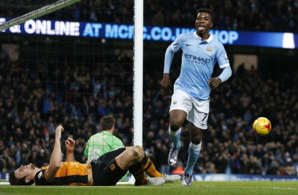 Kelechi Iheanacho celebrates scoring the second goal for Manchester City. Photo: Reuters