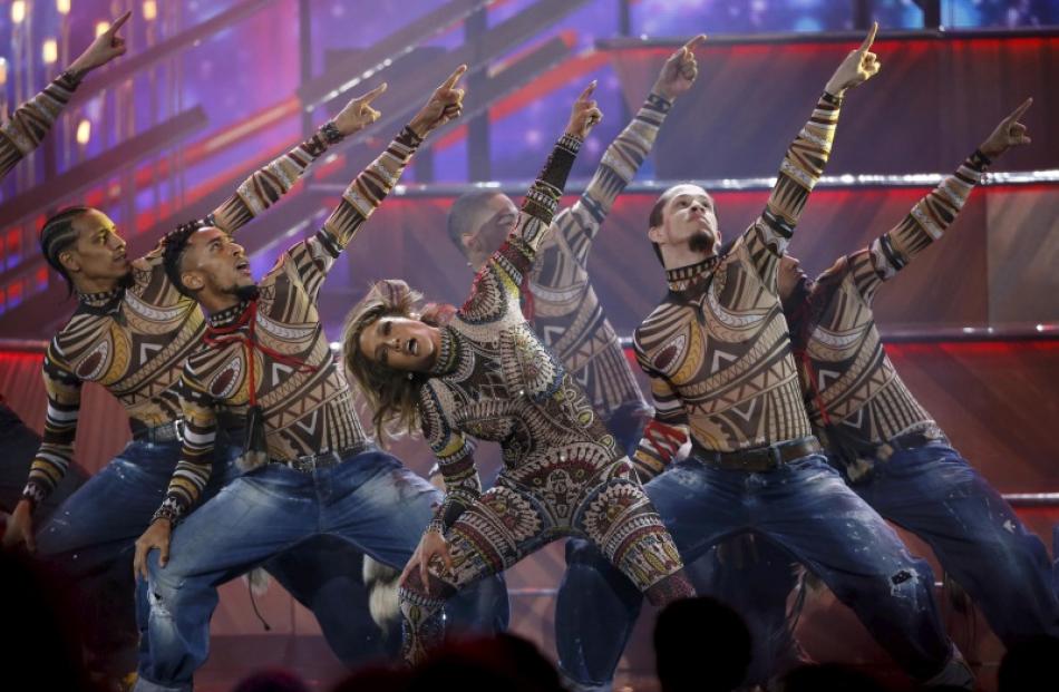 Kiwis dance with Jennifer Lopez at the American Music Awards. Photo: Reuters