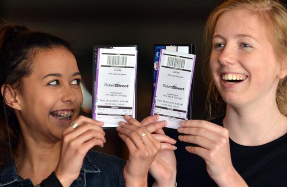 Kyrah Hamilton (left) and Hetty Gilbertson show off their Lorde tickets at the Regent Theatre in...