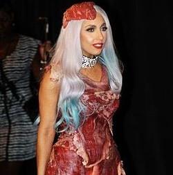 Lady Gaga wears a dress made of meat at 2010 MTV Video Music Awards. Supplied photo.
