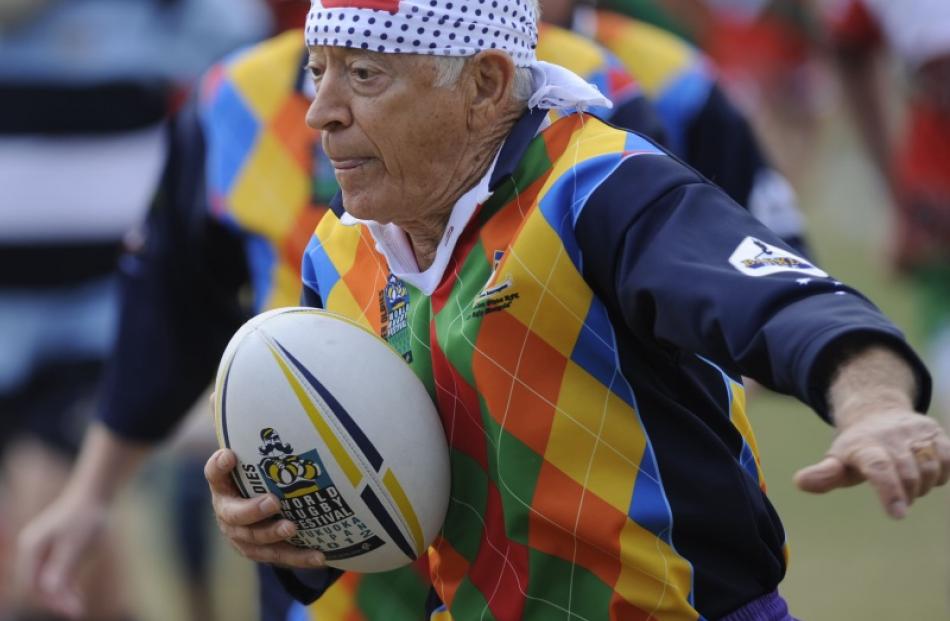 Les ''Bunny'' Bunn, of the Mt Isa Ugly Mongrels vintage rugby team, competes in the Fukuoka,...