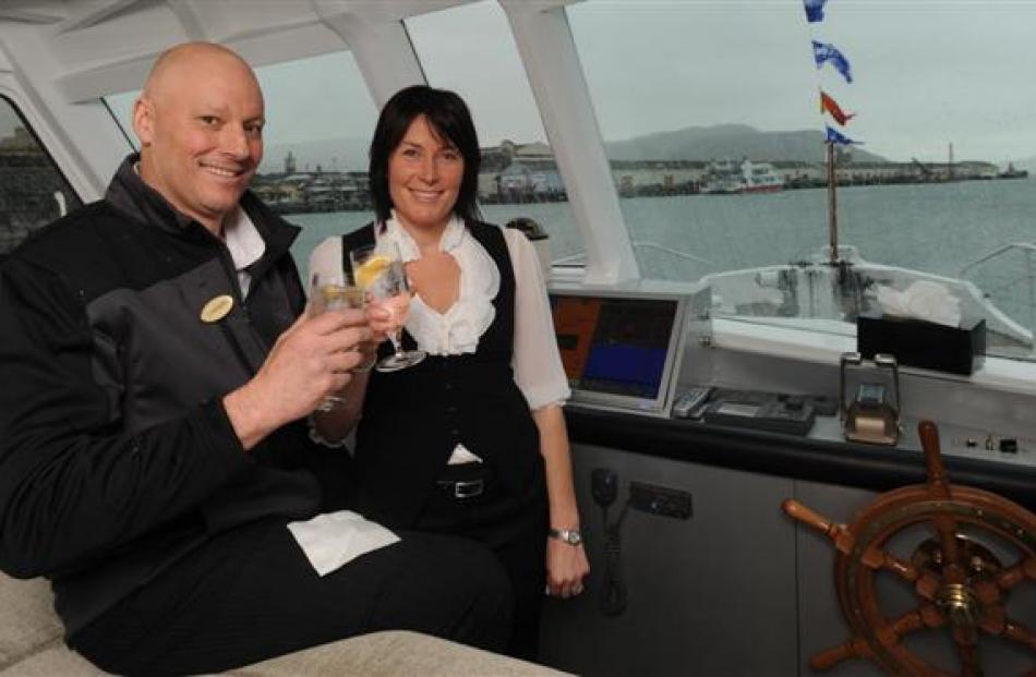 Lindon and Paula Colloty launch their new Otago Harbour luxury cruise business aboard the MV...