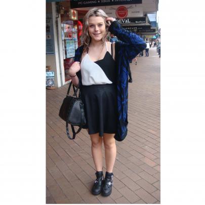 Locke - Cardigan, top and skirt from Supre, bag from Strand Bags and shoes from Hannahs.