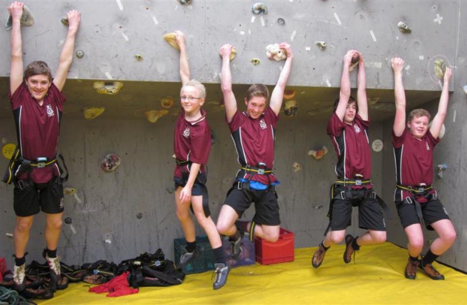 Logan Park High School  pupils (from left) Matthew Hendri (14), Reuben Campbell (13), Aiden Braid...