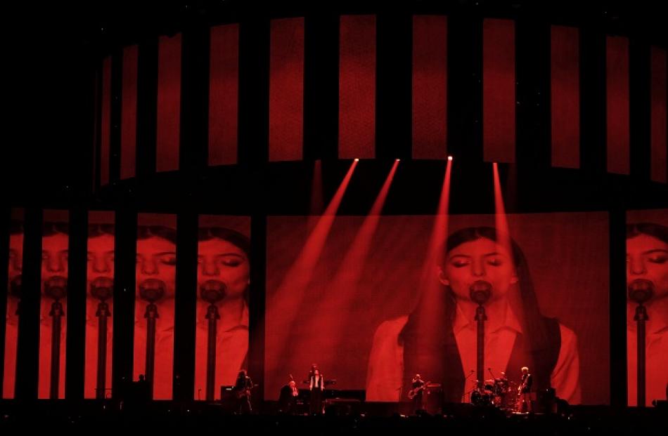 Lorde performs with members of David Bowie's touring band at the BRIT Awards 2016 at The O2 Arena...