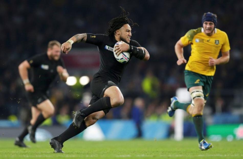 Ma'a Nonu on his way to the try line against Australia in the 2015 Rugby World Cup final at...