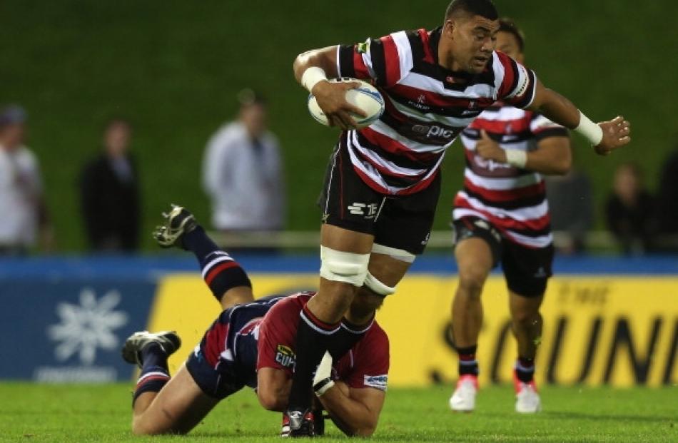 Maama Vaipulu of Counties Manukau is tackled during the round 14 ITM Cup match between Counties...