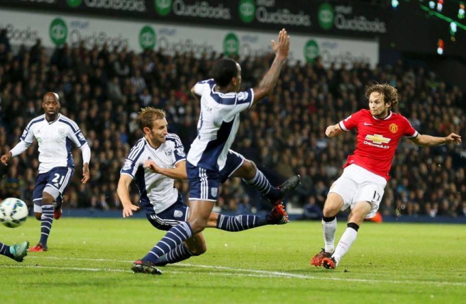 Manchester United's Daley Blind shoots to score against West Bromwich Albion at The Hawthorns in...