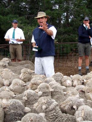 Mark Yeates, of PGG Wrightson, sells a pen of lambs.