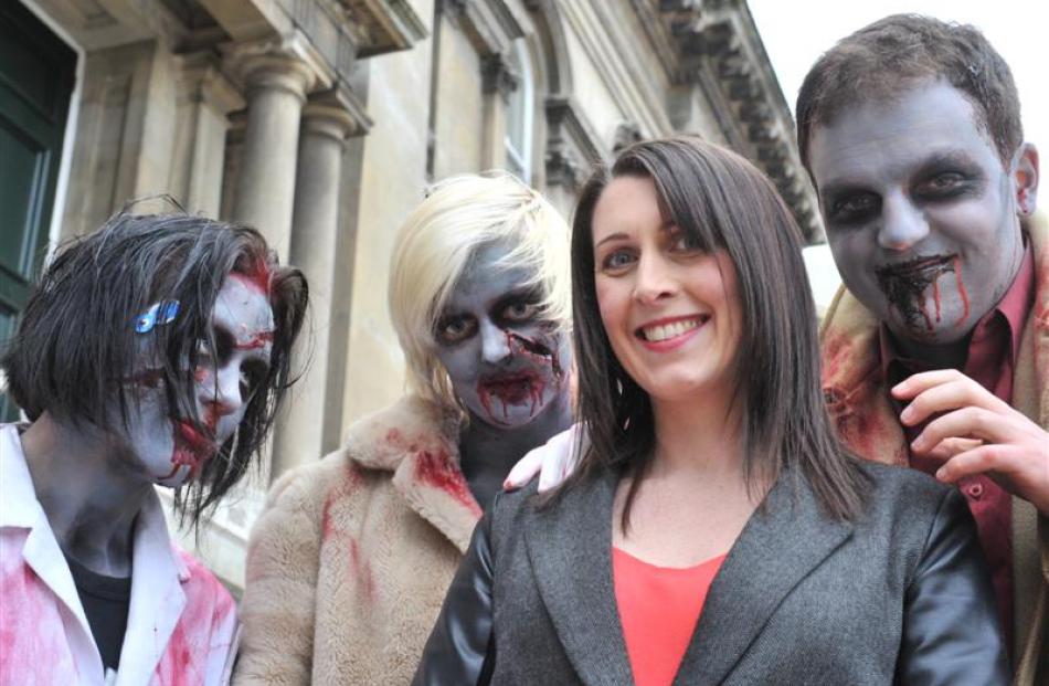 Marking the upcoming world premiere of I Survived a Zombie Holocaust in Dunedin yesterday are ...