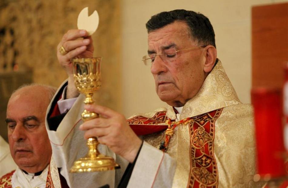 Maronite Patriarch Beshara al-Rai during a Mass with members of the Christian community in...