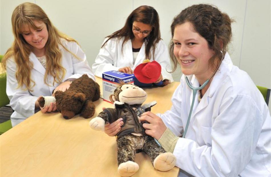 Medical students (from left) Natalie Olds (19), of Wellington, Pratistha Dhakal (22) and Selena...