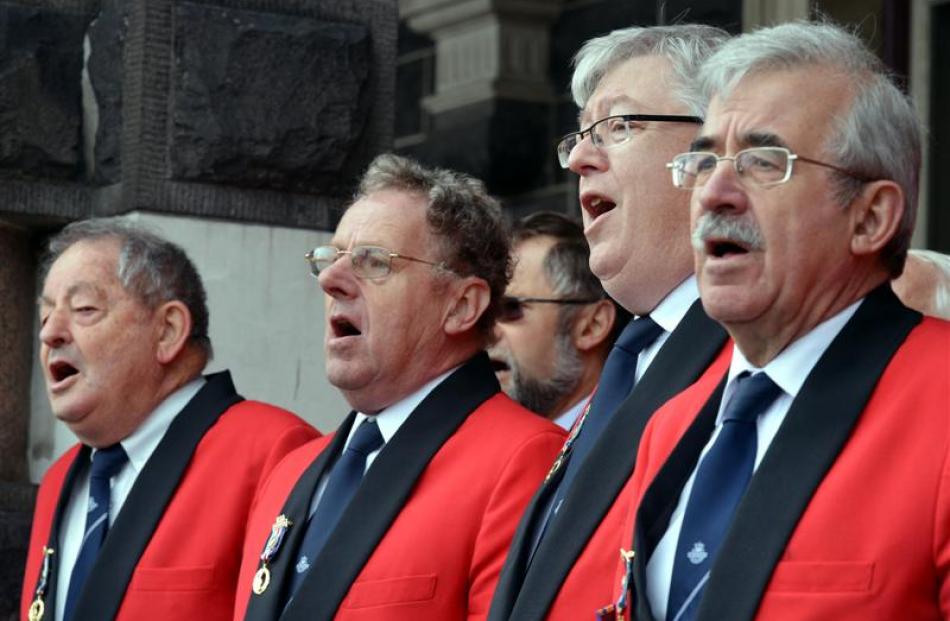 Members of the Dunedin RSA choir sing at the  parade reception at the Dunedin Railway Station....