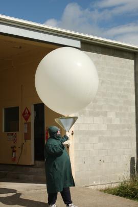 Mike Bailey prepares to launch a balloon.