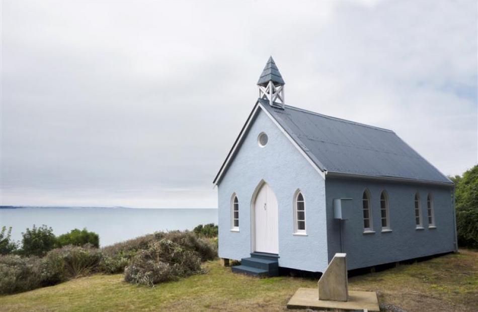 Moeraki's little blue church, built in 1862, is the oldest surviving Maori mission building in...