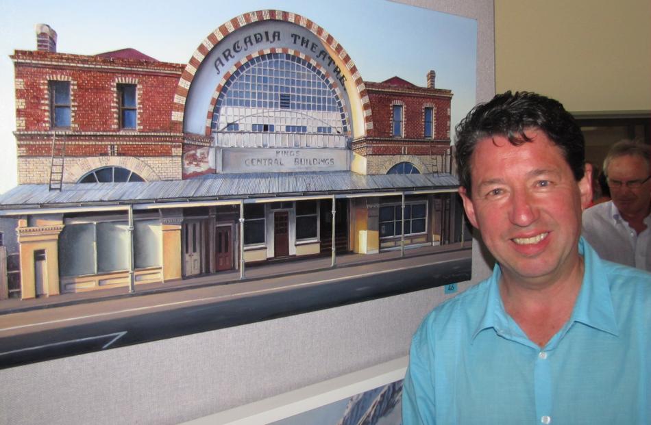 Mosgiel artist John Toomer with his winning painting Arcadia Theatre Waimate. Photo by Lucy...