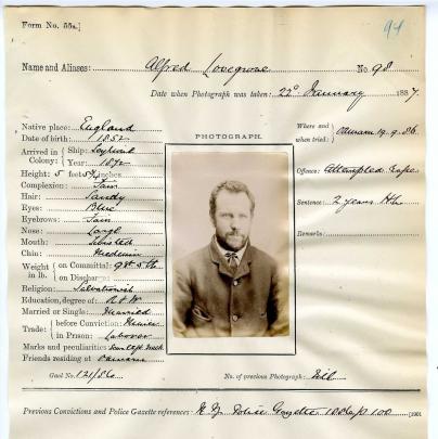 Mugshot of Alfred Lovegrove. Scan supplied.