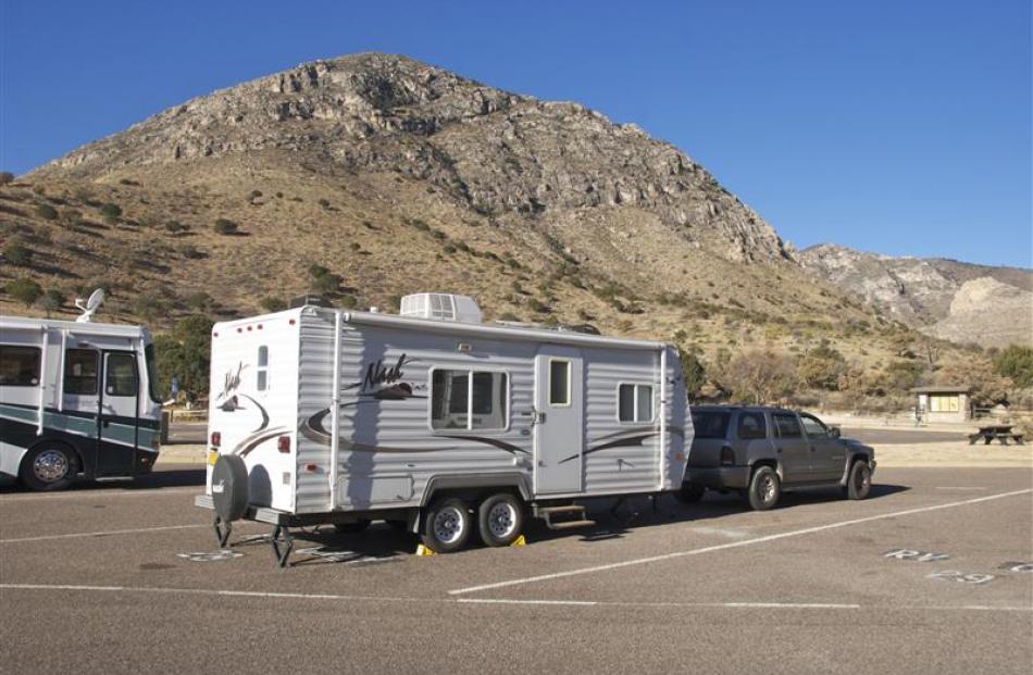 My car ($US5000) and three-year-old caravan ($US10,500) at rest in Guadalupe National Park, Texas...