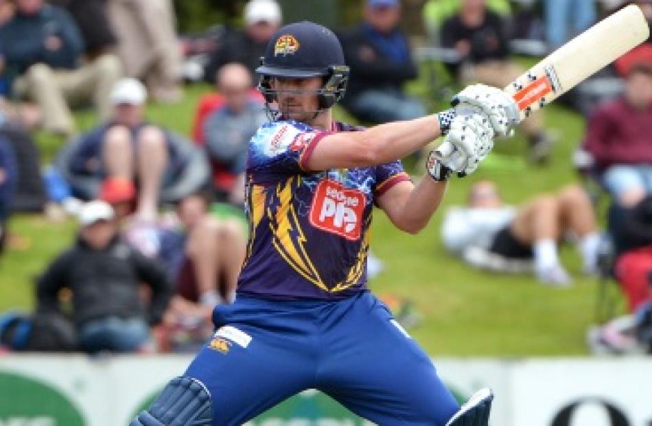 Neil Broom backward cuts the ball during Otago's twenty20 match against Canterbury at the ...