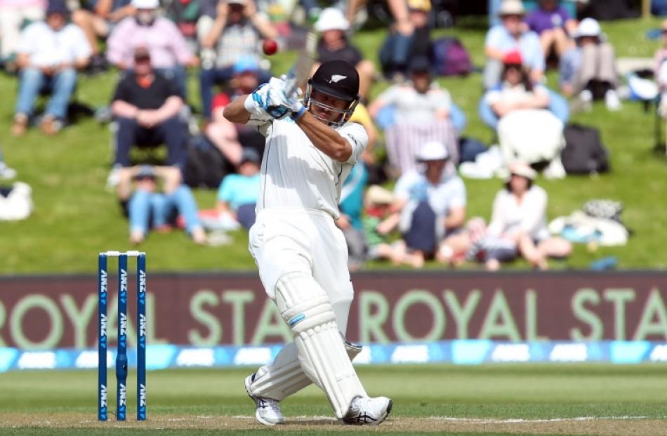 Neil Wagner struck a few blows for New Zealand against Sri Lanka at the University Oval. Photo:...