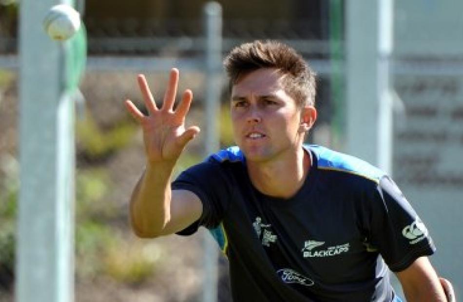 New Zealand left-arm paceman Trent Boult during training at the University Oval yesterday. Photo...