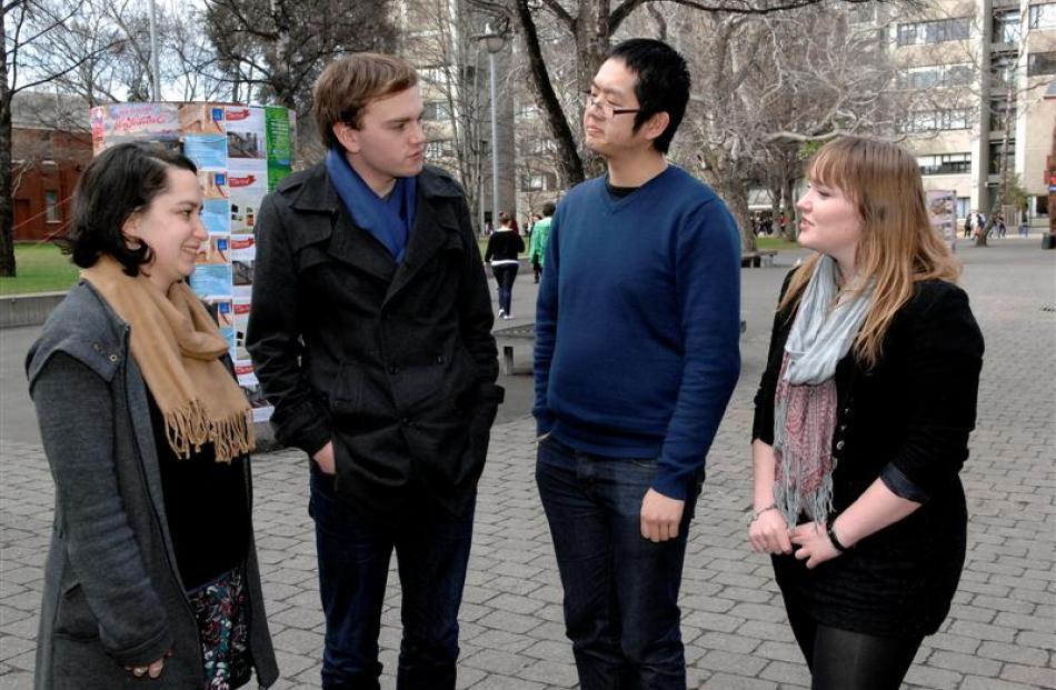 New Zealand Union of Student Associations co-presidents Max Hardy (second from left) and David Do...
