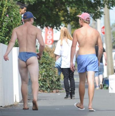 Nik Gislason (left) and George Stemmer flash the flesh. Photo by Peter McIntosh