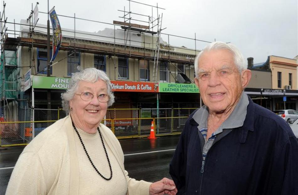 Norma and Cyril Brocklebank outside their South Dunedin building. Photo by Craig Baxter.