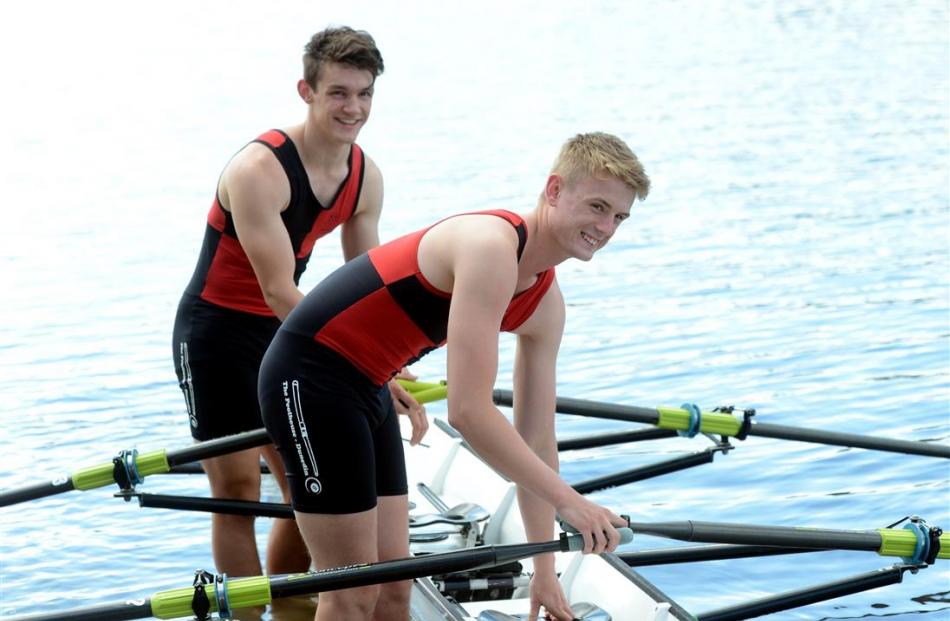 North End rowers Scott Bezett (left) and Corey Lewis prepare for a training session on Otago...