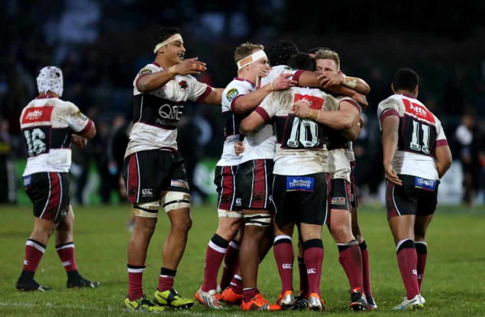 North Harbour players celebrate their win during the round three ITM Cup match between Southland...