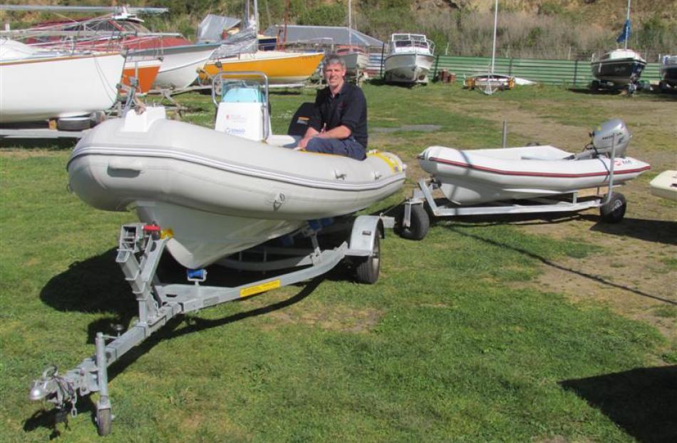 North Otago Yacht and Power Boat Club sailing club captain Graeme Thorn in the new support boat,...