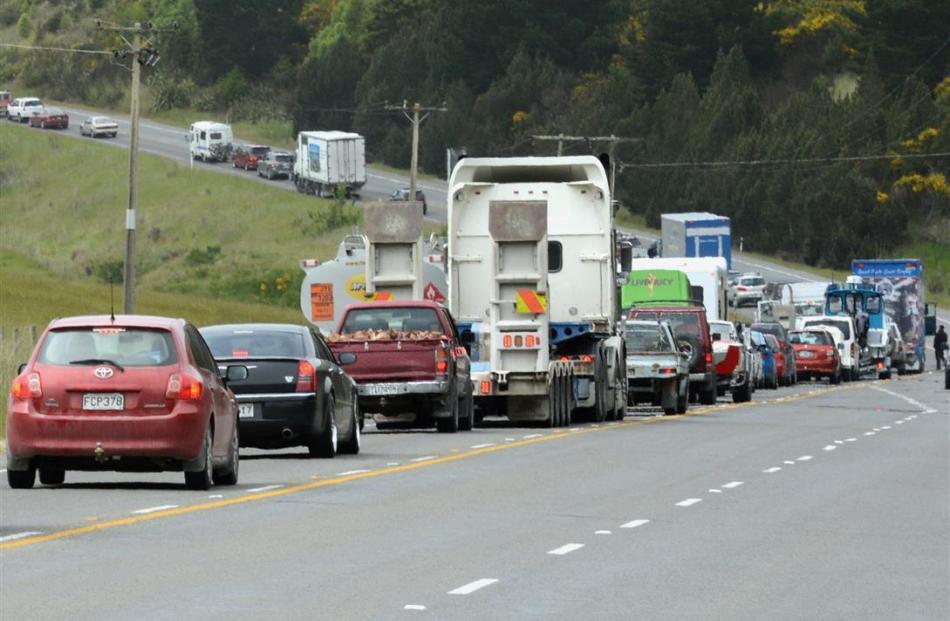 Northbound traffic is backed up on State Highway 1 on the Kilmog after an accident yesterday...