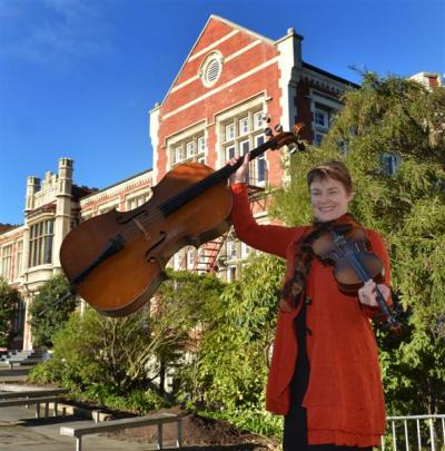 Otago Girls' High School principal Linda Miller celebrates in front of an area (to the right)...