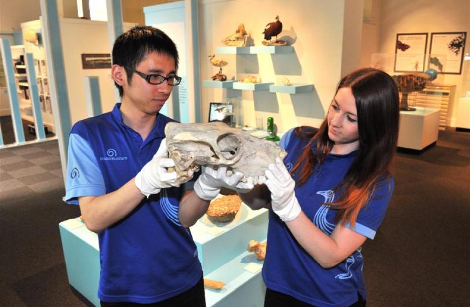 Otago Museum design services officer Shanaya Allan (right) and Li Nan, of the Shanghai Science...
