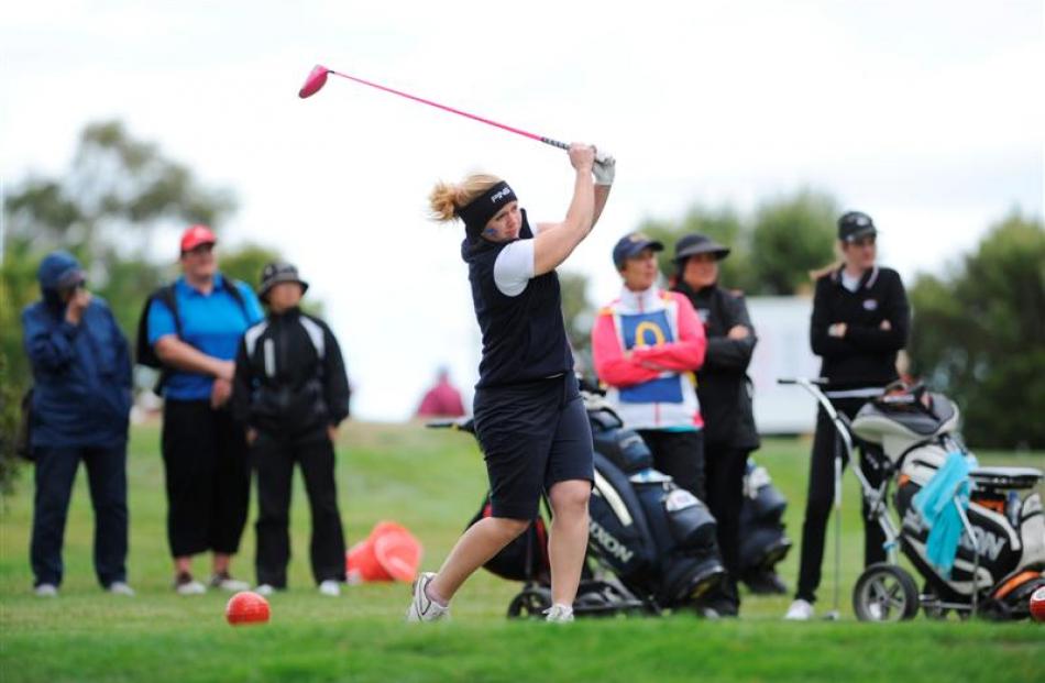 Otago No 2 Jo Hicks-Beach tees off at the 10th hole at the women's interprovincial golf...