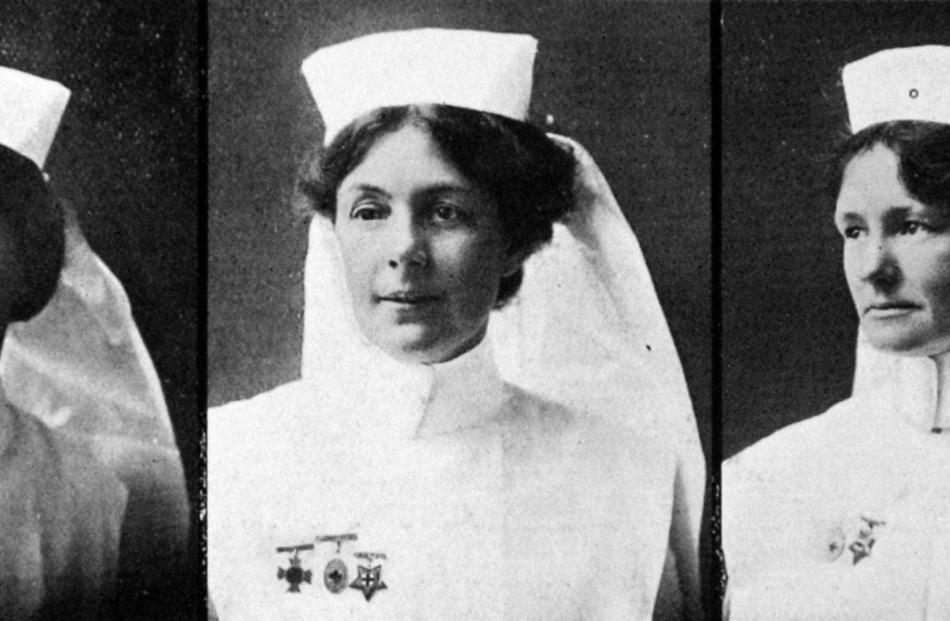 Some of the Otago nurses who have volunteered for the front. (From left) Nurses Moore, Helen...