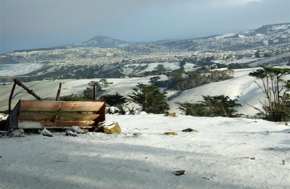 Otago Peninsula, off Karetai Road, looking back into South Dunedin and Saddle Hill. Photo by...