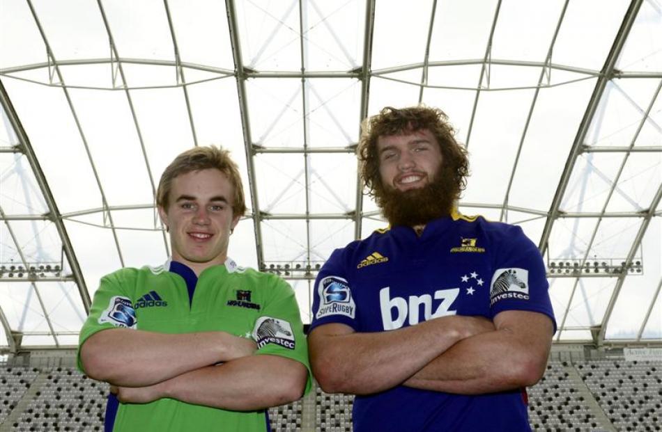 Otago players and now Highlanders Hayden Parker (left) and Liam Coltman at Forsyth Barr Stadium...