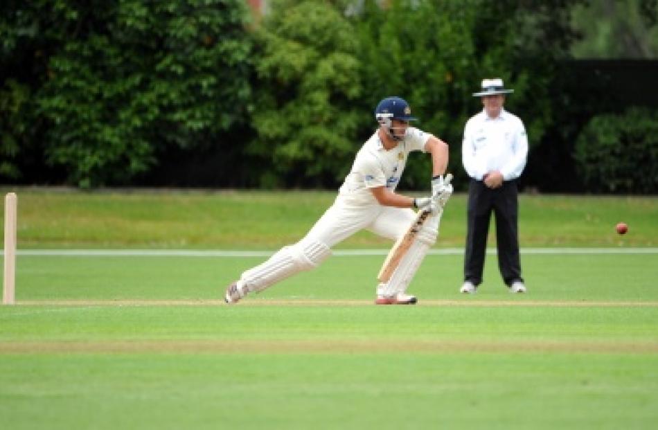 Otago's Dutch import, Ryan ten Doeschate, plays forward during his innings of 88 not out on day...