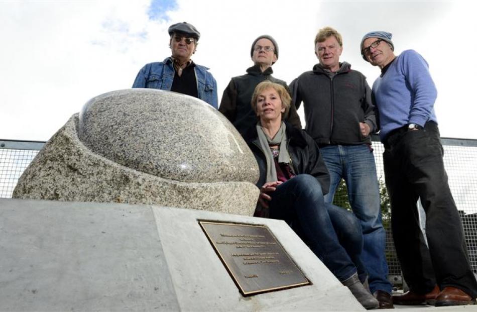 Otago Sculpture Trust members and supporters hold a re-unveiling of the Dunedin-Edinburgh Stone....