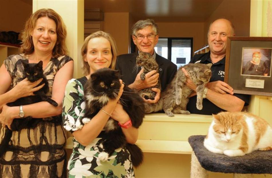 Otago SPCA supporters (from left) Sharon Lont, Philippa Kruger, Prof Jim Mann and Phil Soper ...