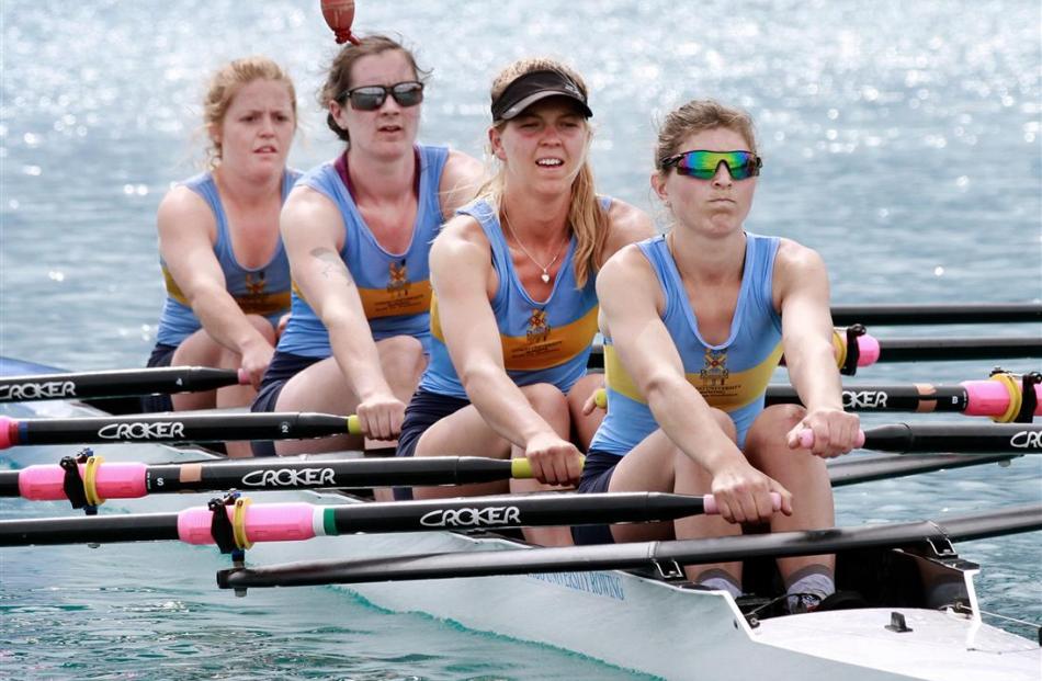 Otago University Rowing Club competitors (from left) Penelope Barnsdale, Natasha Bonham-Carter,...