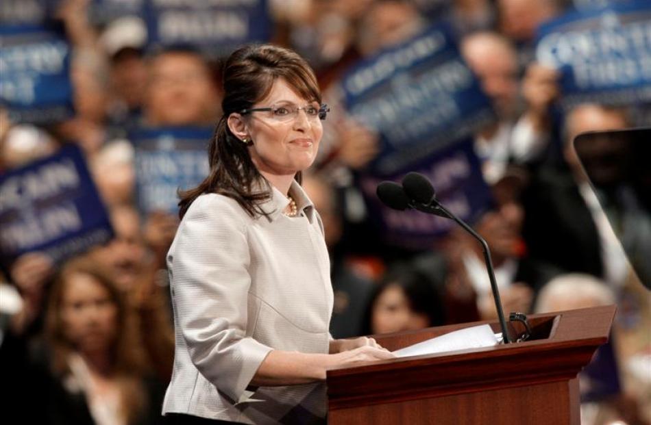 Republican vice presidential candidate Sarah Palin speaks about her family during her speech at...
