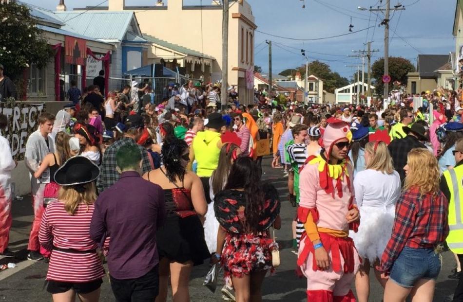 Party-goers out in force in Hyde St today. Photo Gregor Richardson