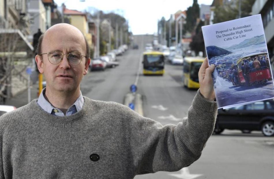 Phil Cole on the campaign to reinstate the High St cable car in this 2011 photo.  Photo by Gerard...